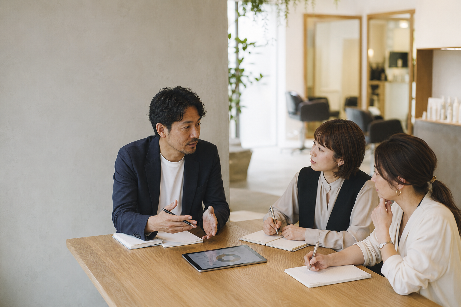店舗の現場で改善策を話し合うミーティング